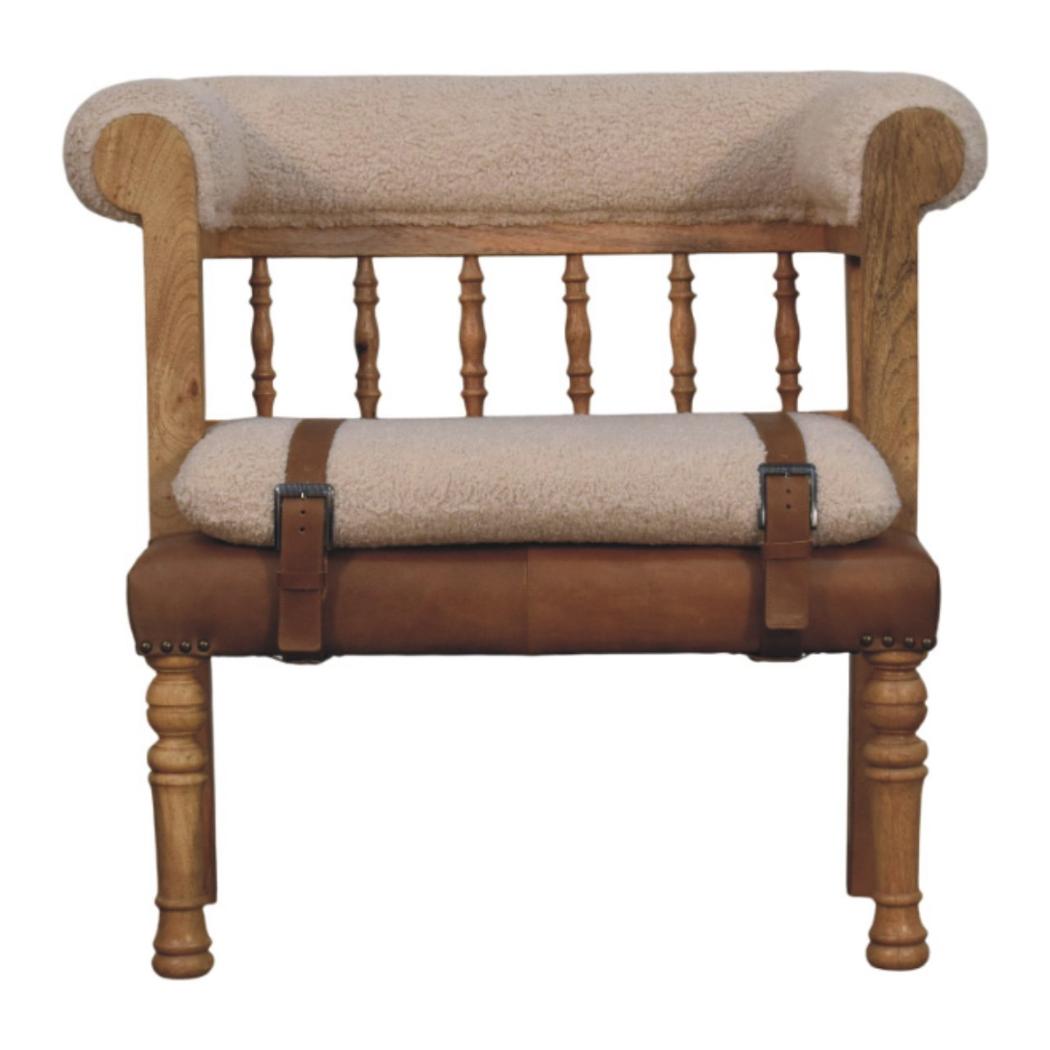 Strapped Hallway Bench | Bouclé Upholstery | Solid Wood Frame