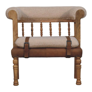 Strapped Hallway Bench | Bouclé Upholstery | Solid Wood Frame
