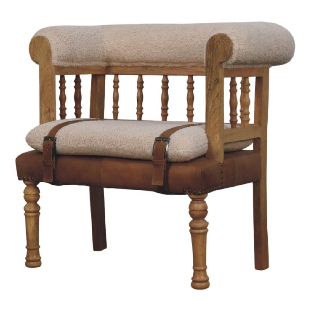 Strapped Hallway Bench | Bouclé Upholstery | Solid Wood Frame