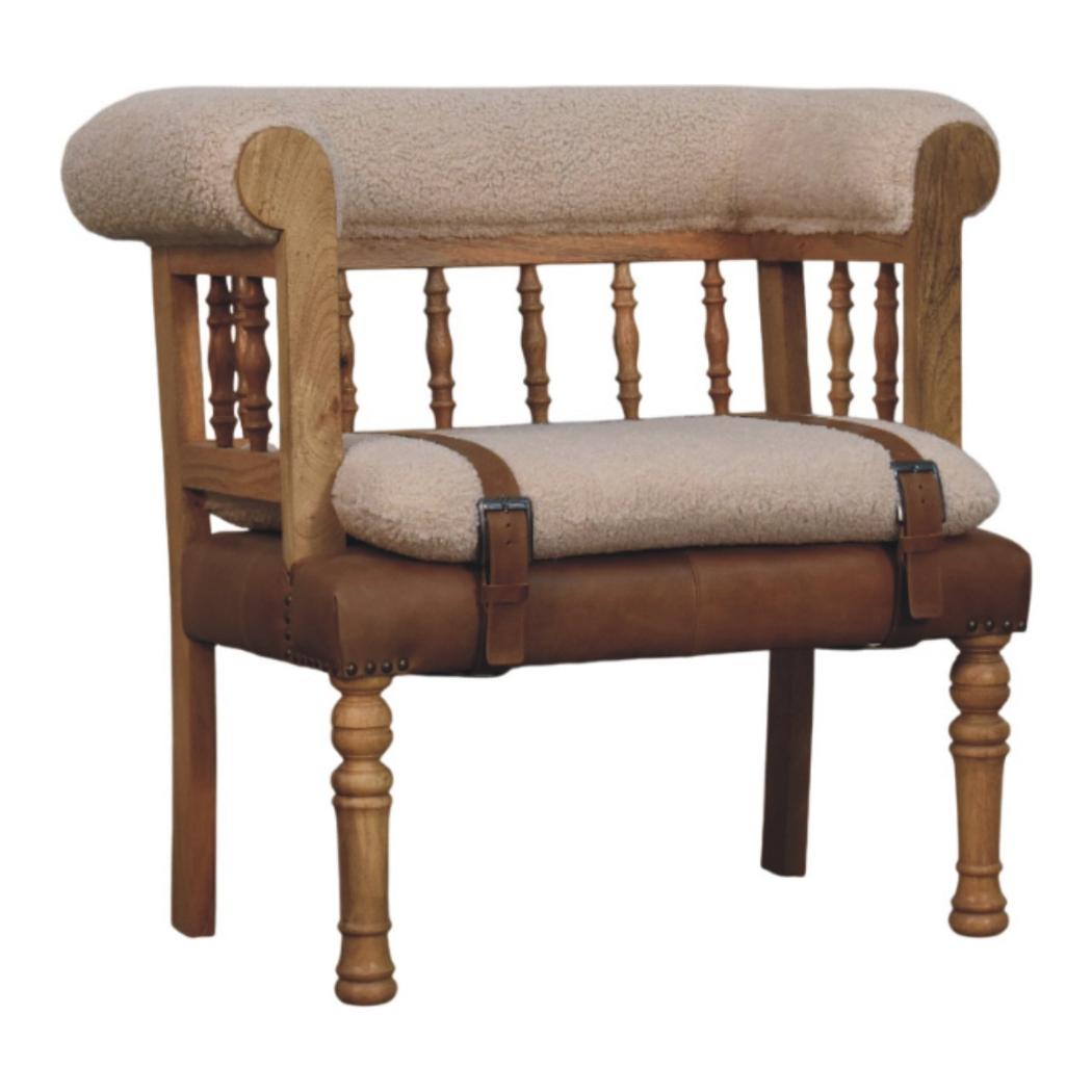 Strapped Hallway Bench | Bouclé Upholstery | Solid Wood Frame