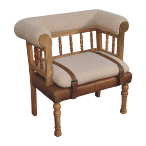 Strapped Hallway Bench | Bouclé Upholstery | Solid Wood Frame