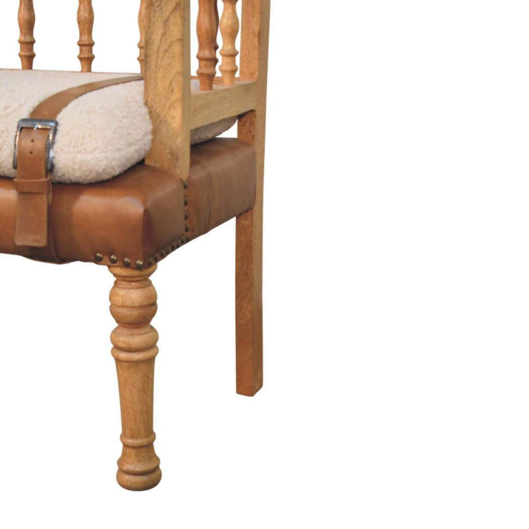 Strapped Hallway Bench | Bouclé Upholstery | Solid Wood Frame