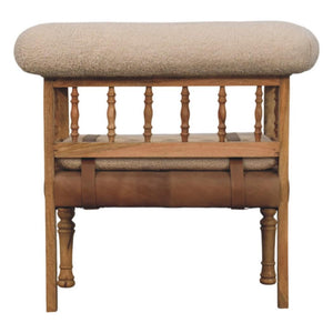 Strapped Hallway Bench | Bouclé Upholstery | Solid Wood Frame