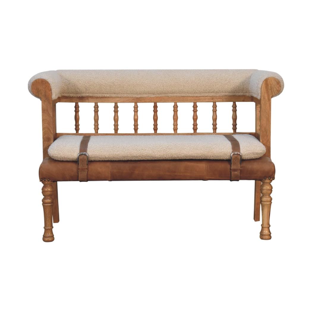 Strapped Hallway Bench | Woven Detail Entryway Seat | Contemporary Accent Furniture