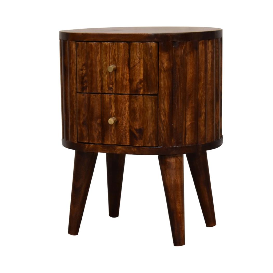 Stripe Chestnut Bedside | Solid Mango Wood | Textured Stripe Front