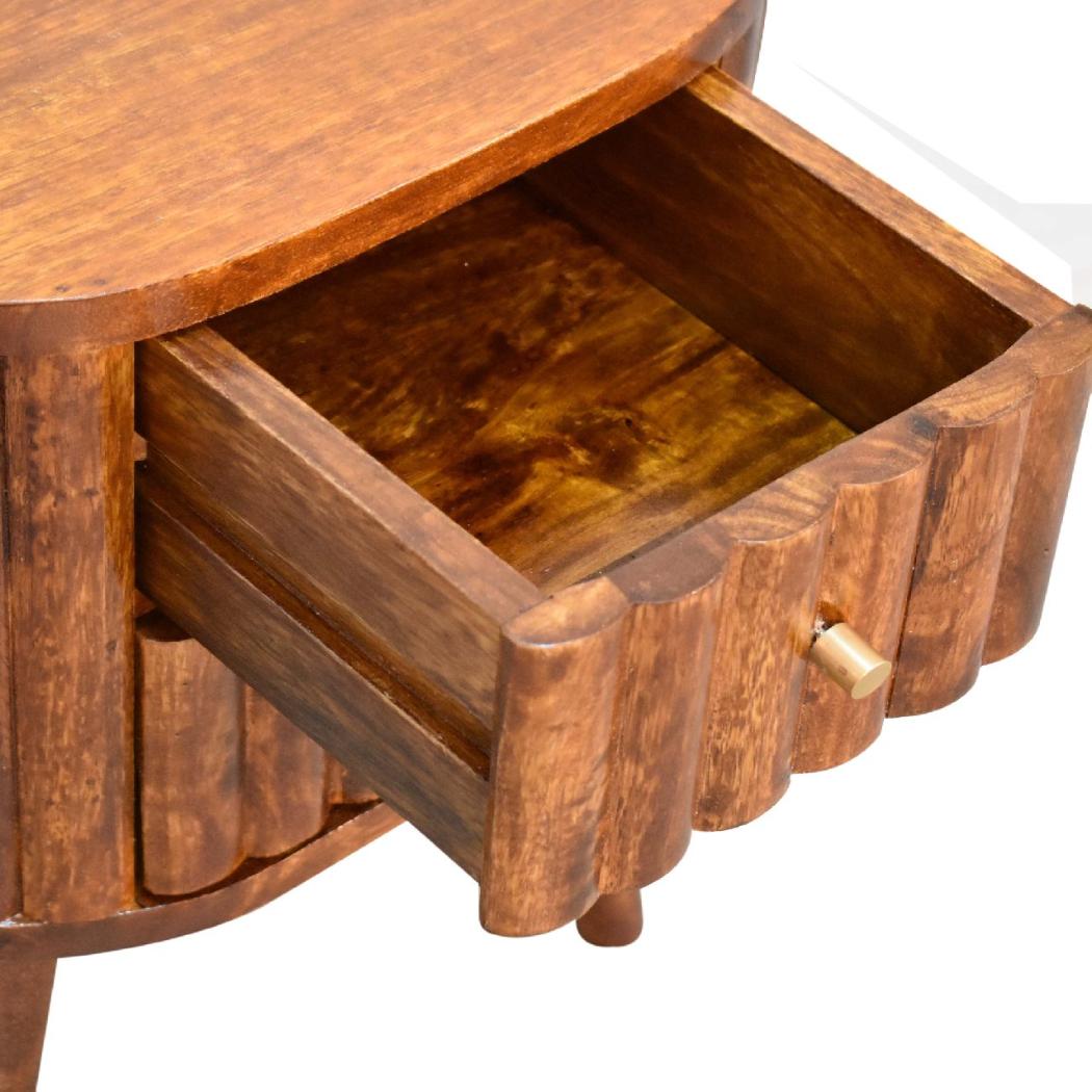 Stripe Chestnut Bedside | Solid Mango Wood | Textured Stripe Front