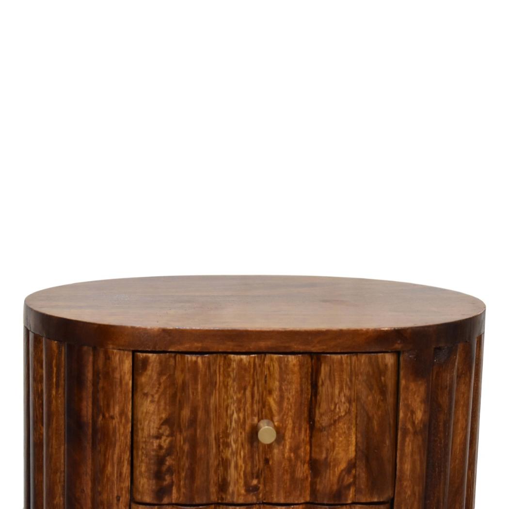 Stripe Chestnut Bedside | Solid Mango Wood | Textured Stripe Front