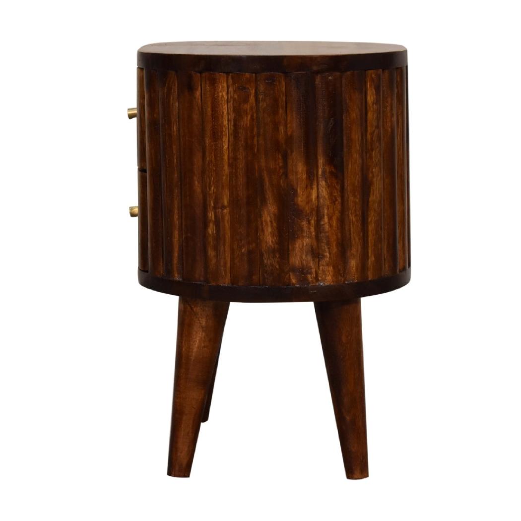 Stripe Chestnut Bedside | Solid Mango Wood | Textured Stripe Front