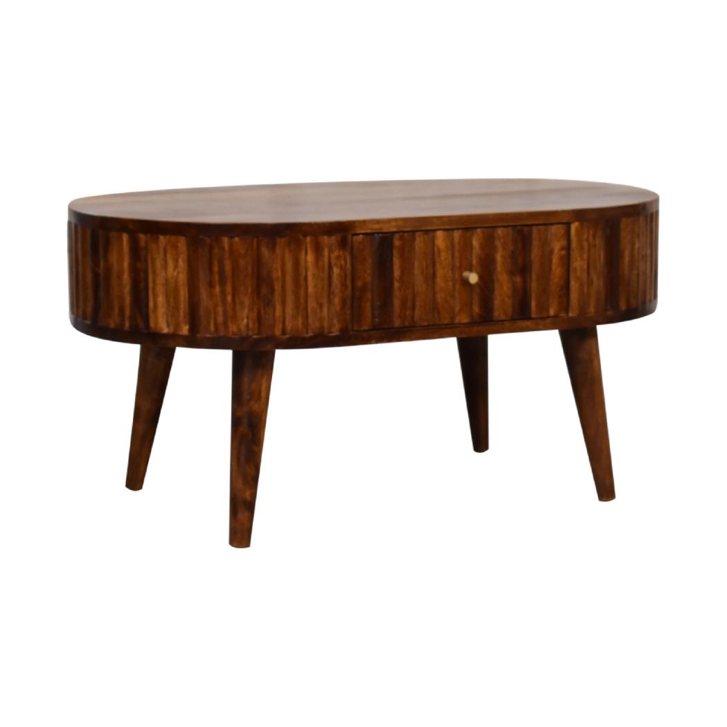 Stripe Chestnut Coffee Table | Solid Mango Wood | Textured Stripe Front