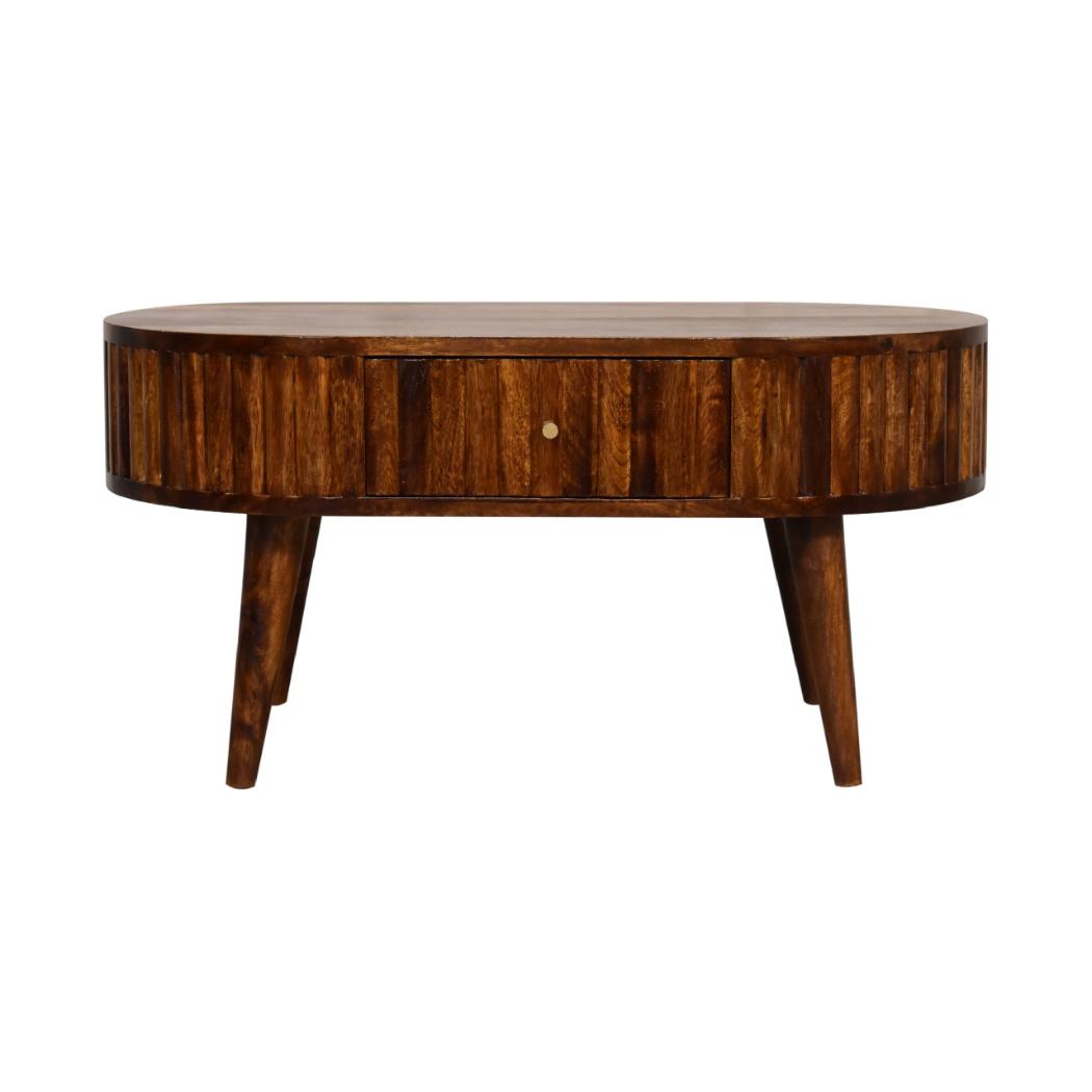 Stripe Chestnut Coffee Table | Solid Mango Wood | Textured Stripe Front