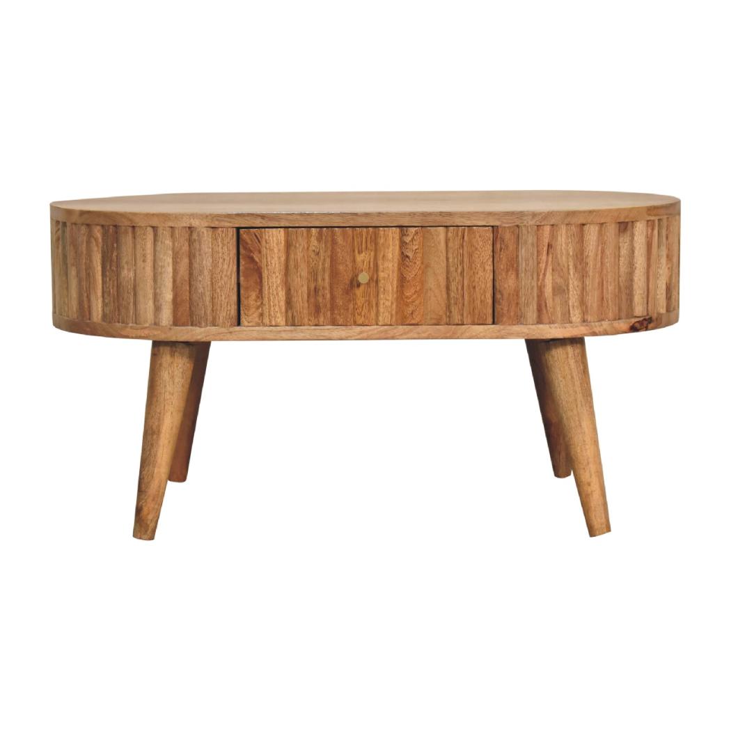 Stripe Coffee Table | Solid Mango Wood | Natural Wood Finish | Textured Stripe Detail