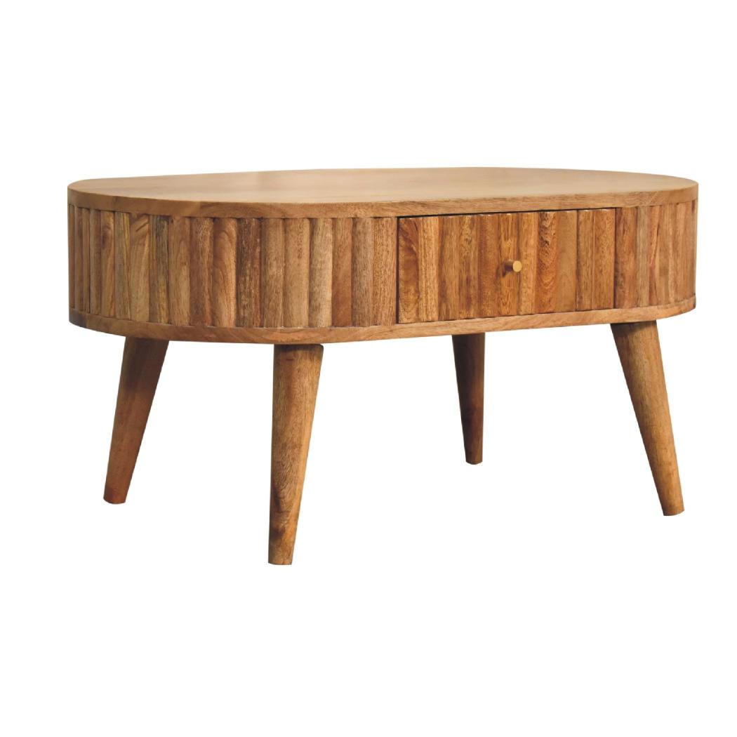 Stripe Coffee Table | Solid Mango Wood | Natural Wood Finish | Textured Stripe Detail