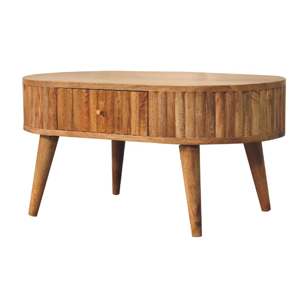 Stripe Coffee Table | Solid Mango Wood | Natural Wood Finish | Textured Stripe Detail