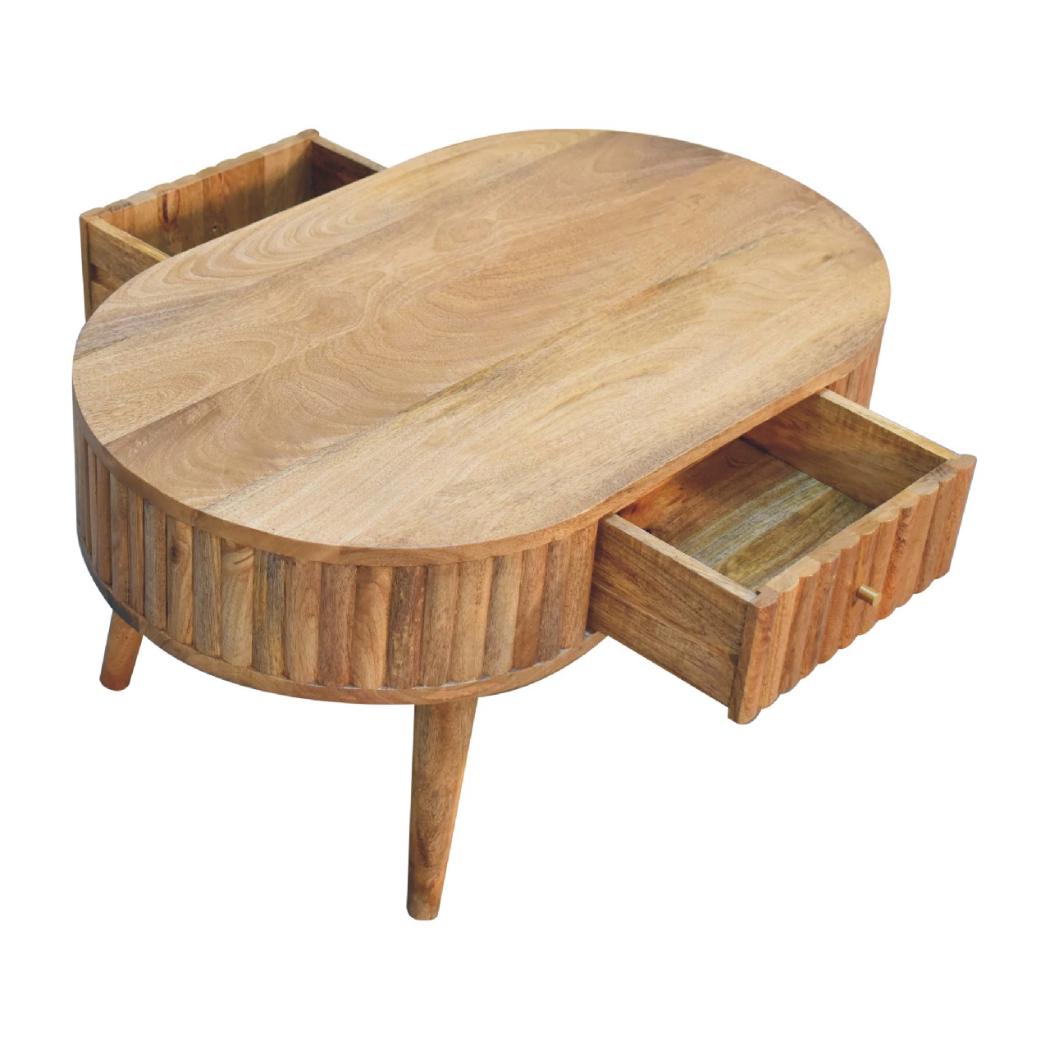 Stripe Coffee Table | Solid Mango Wood | Natural Wood Finish | Textured Stripe Detail