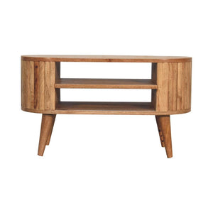 Stripe Media Unit | Solid Mango Wood | Natural Wood Finish | Textured Stripe Detail