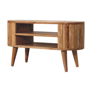 Stripe Media Unit | Solid Mango Wood | Natural Wood Finish | Textured Stripe Detail