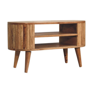 Stripe Media Unit | Solid Mango Wood | Natural Wood Finish | Textured Stripe Detail