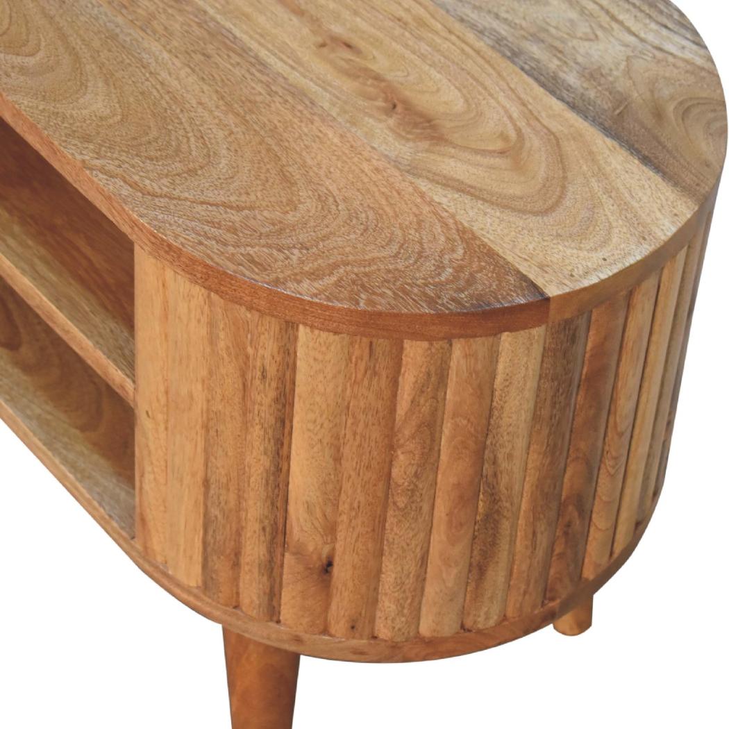 Stripe Media Unit | Solid Mango Wood | Natural Wood Finish | Textured Stripe Detail