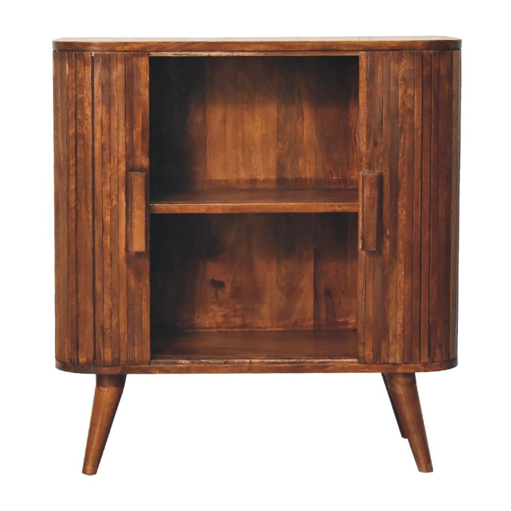 Stripe Storage Cabinet | Solid Mango Wood | Chestnut Finish | Textured Front