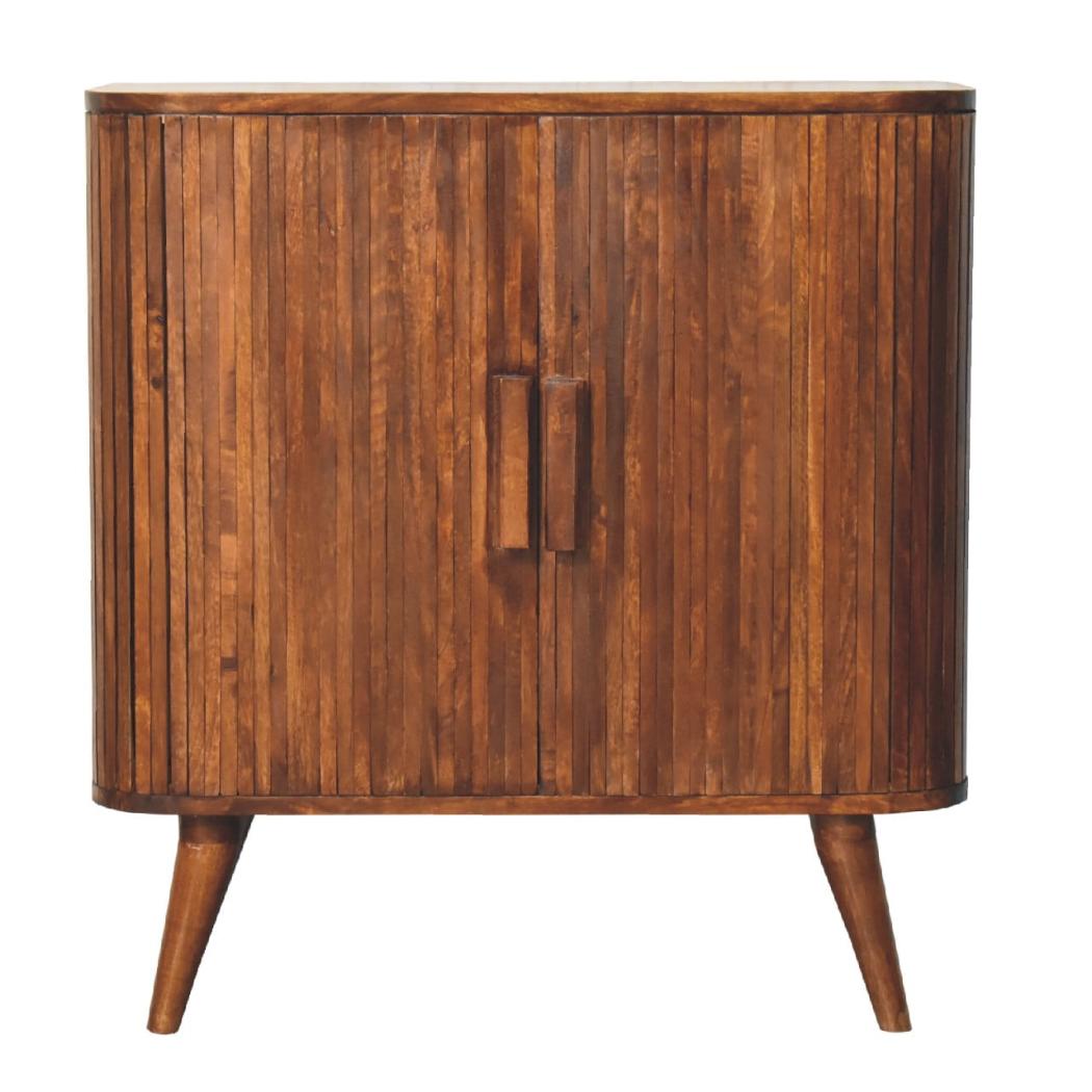 Stripe Storage Cabinet | Solid Mango Wood | Chestnut Finish | Textured Front