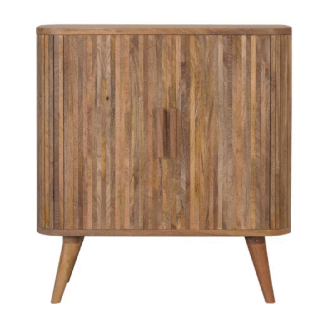 Stripe Storage Cabinet | Solid Mango Wood | Natural Finish | 2 Door Storage Cabinet