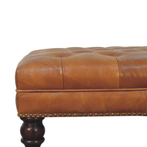 Studded Ottoman | Tan Buffalo Leather | Castor Legs