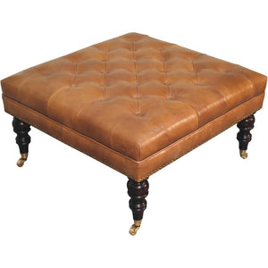 Studded Ottoman | Tan Buffalo Leather | Castor Legs