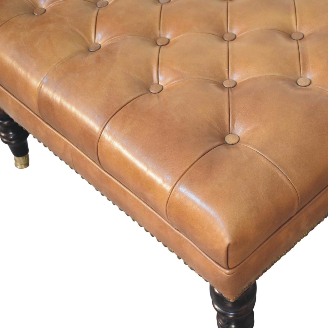 Studded Ottoman | Tan Buffalo Leather | Castor Legs