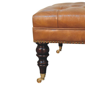 Studded Ottoman | Tan Buffalo Leather | Castor Legs