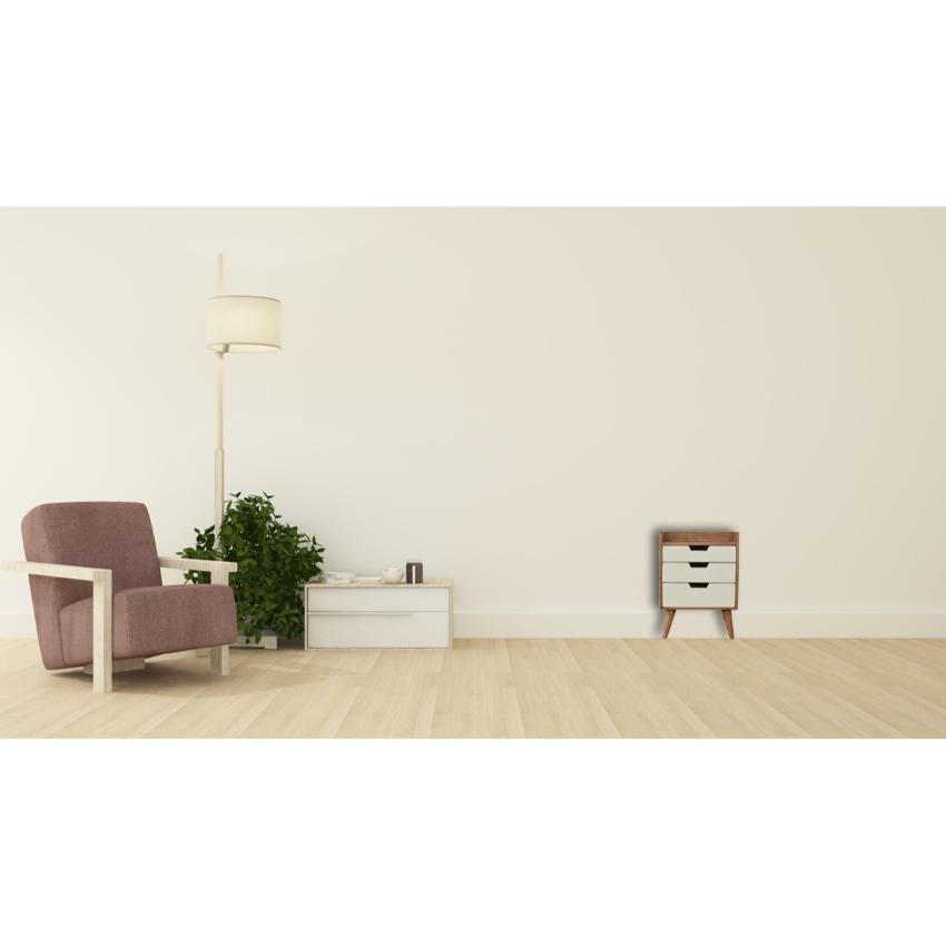 Sun-Bleached Mango Wood Bedside Table | 3 White Drawers | Nordic Legs