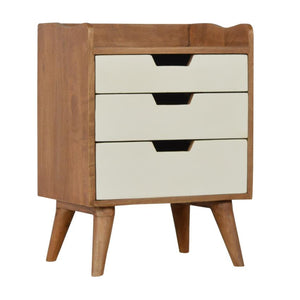 Sun-Bleached Mango Wood Bedside Table | 3 White Drawers | Nordic Legs