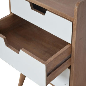 Sun-Bleached Mango Wood Bedside Table | 3 White Drawers | Nordic Legs