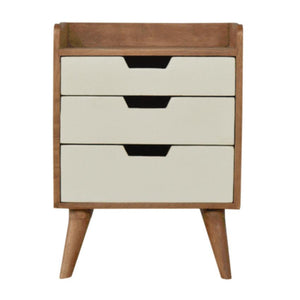 Sun-Bleached Mango Wood Bedside Table | 3 White Drawers | Nordic Legs