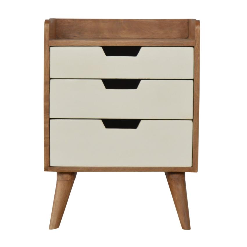Sun-Bleached Mango Wood Bedside Table | 3 White Drawers | Nordic Legs