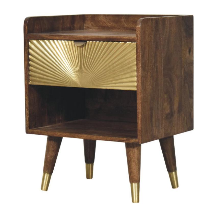 Sunburst Brass Inlay Bedside | Solid Wood Nightstand