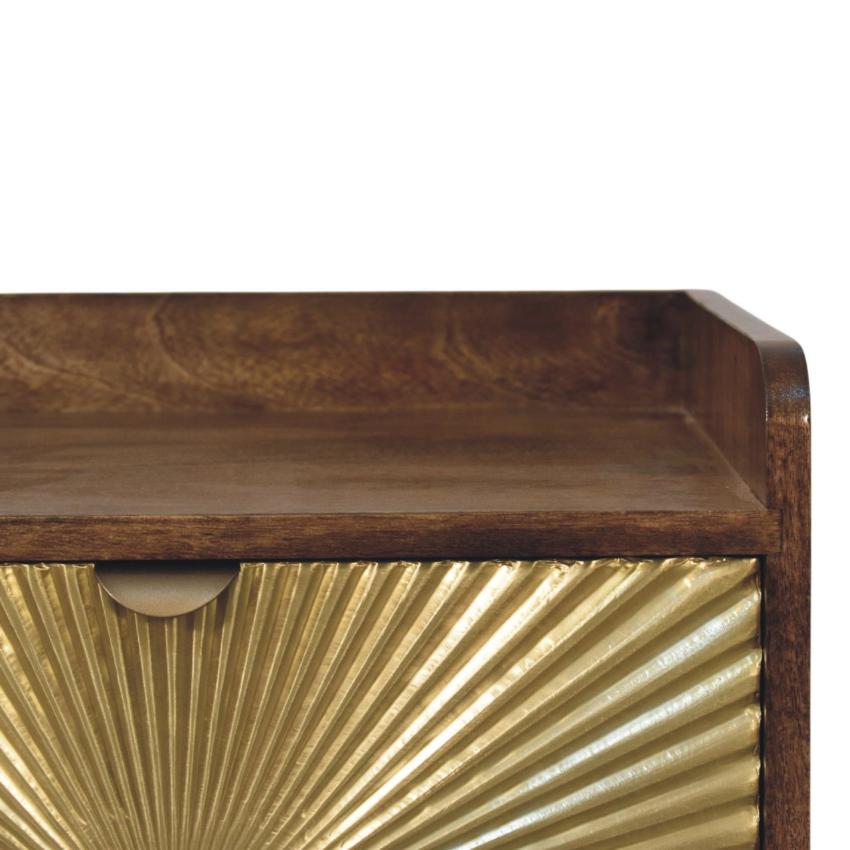 Sunburst Brass Inlay Bedside | Solid Wood Nightstand