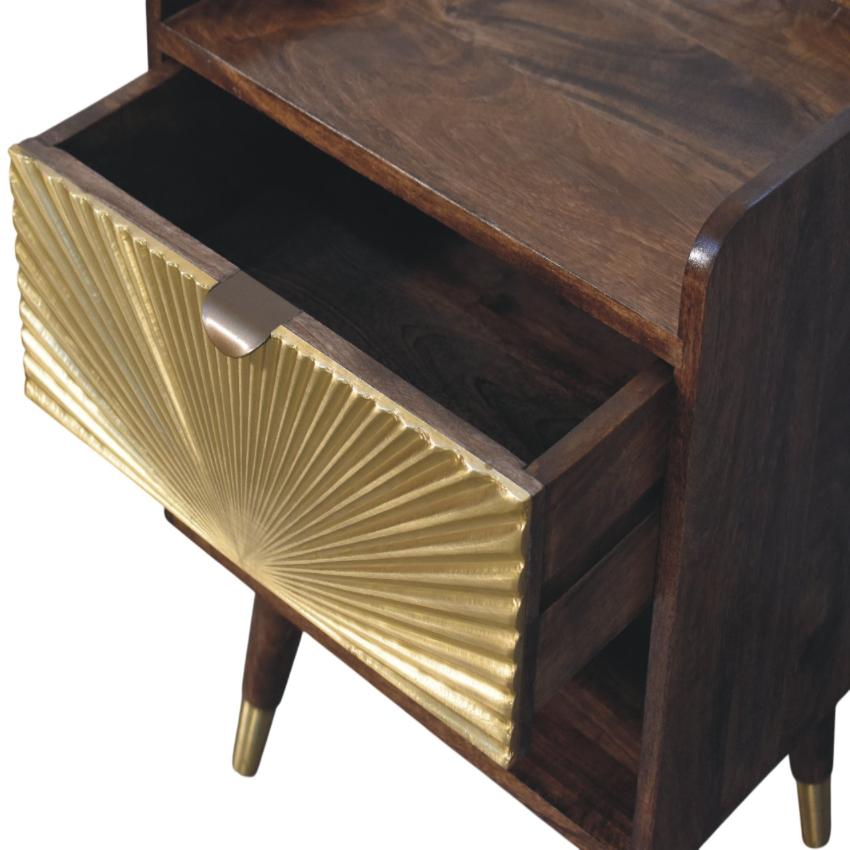 Sunburst Brass Inlay Bedside | Solid Wood Nightstand