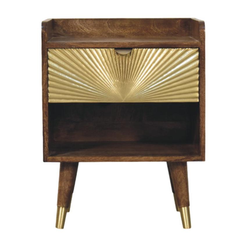 Sunburst Brass Inlay Bedside | Solid Wood Nightstand