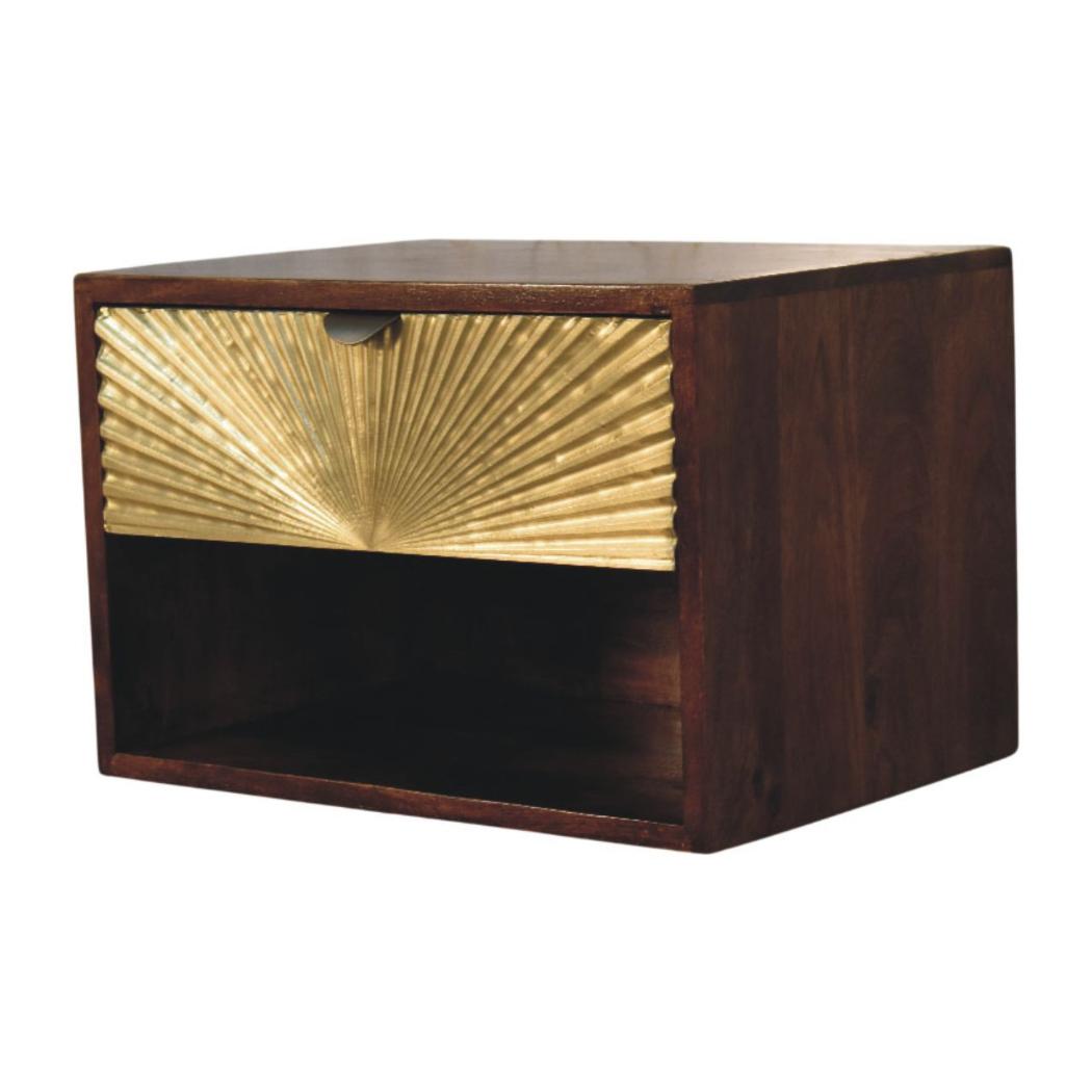 Sunburst Wall-Mounted Bedside Table | Floating Storage | Textured Design