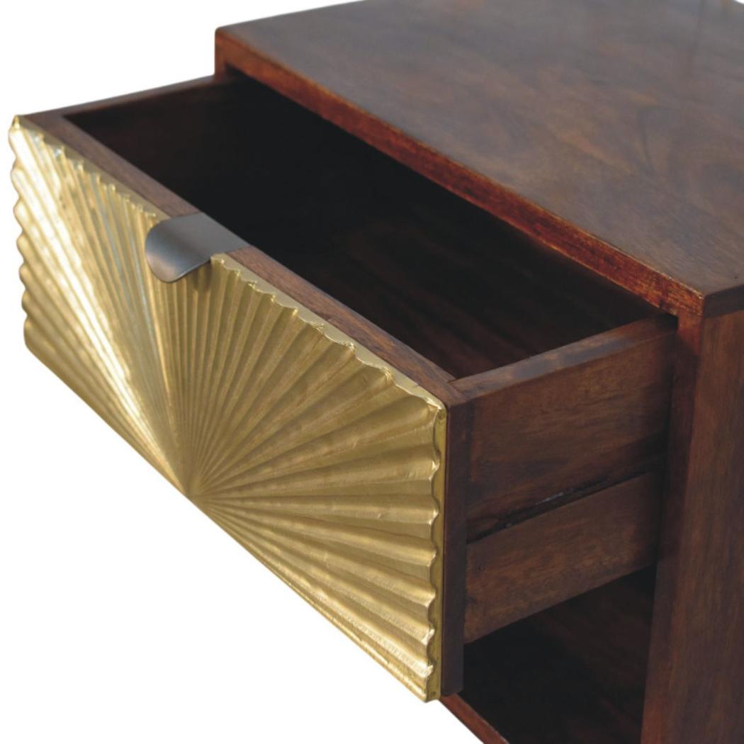 Sunburst Wall-Mounted Bedside Table | Floating Storage | Textured Design
