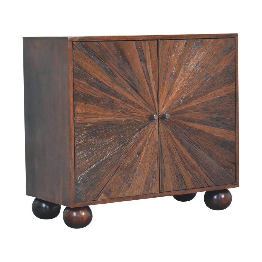 Sunrise Ball Walnut Cabinet | Solid Mango Wood | Sculptural Ball Detail