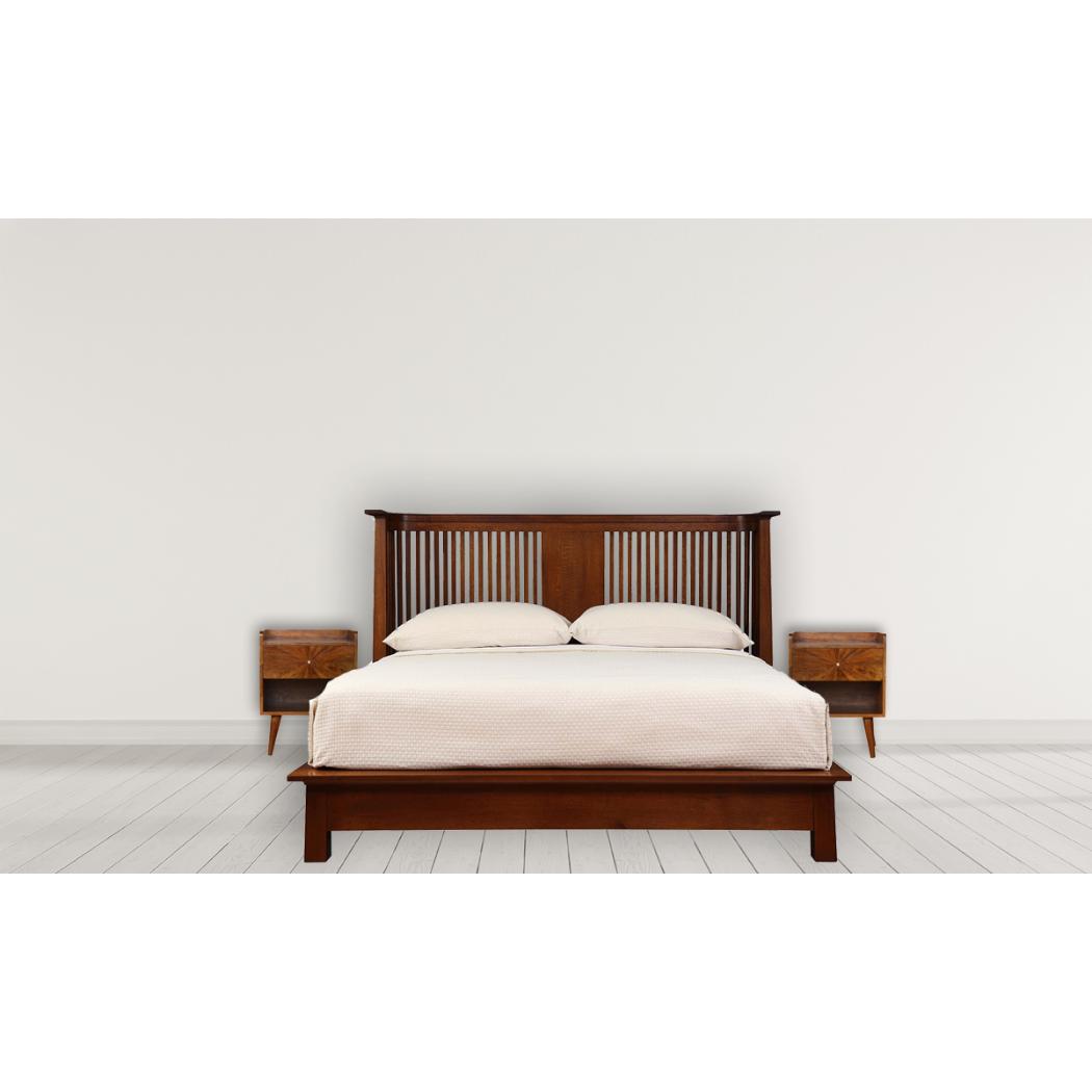 Sunrise Carved Bedside Table | Solid Mango Wood | Chestnut Finish | Bedroom Storage