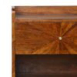 Sunrise Carved Bedside Table | Solid Mango Wood | Chestnut Finish | Bedroom Storage