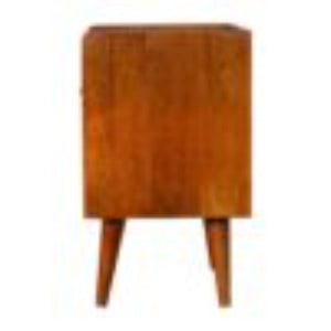 Sunrise Carved Bedside Table | Solid Mango Wood | Chestnut Finish | Bedroom Storage
