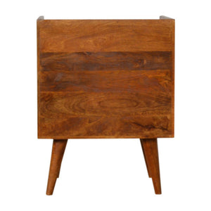 Sunrise Carved Bedside Table | Solid Mango Wood | Chestnut Finish | Bedroom Storage