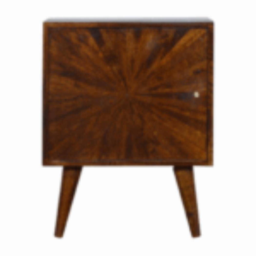 Sunrise Door Bedside Table | Solid Mango Wood | Chestnut Finish | Compact Storage
