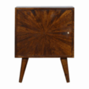 Sunrise Door Bedside Table | Solid Mango Wood | Chestnut Finish | Compact Storage