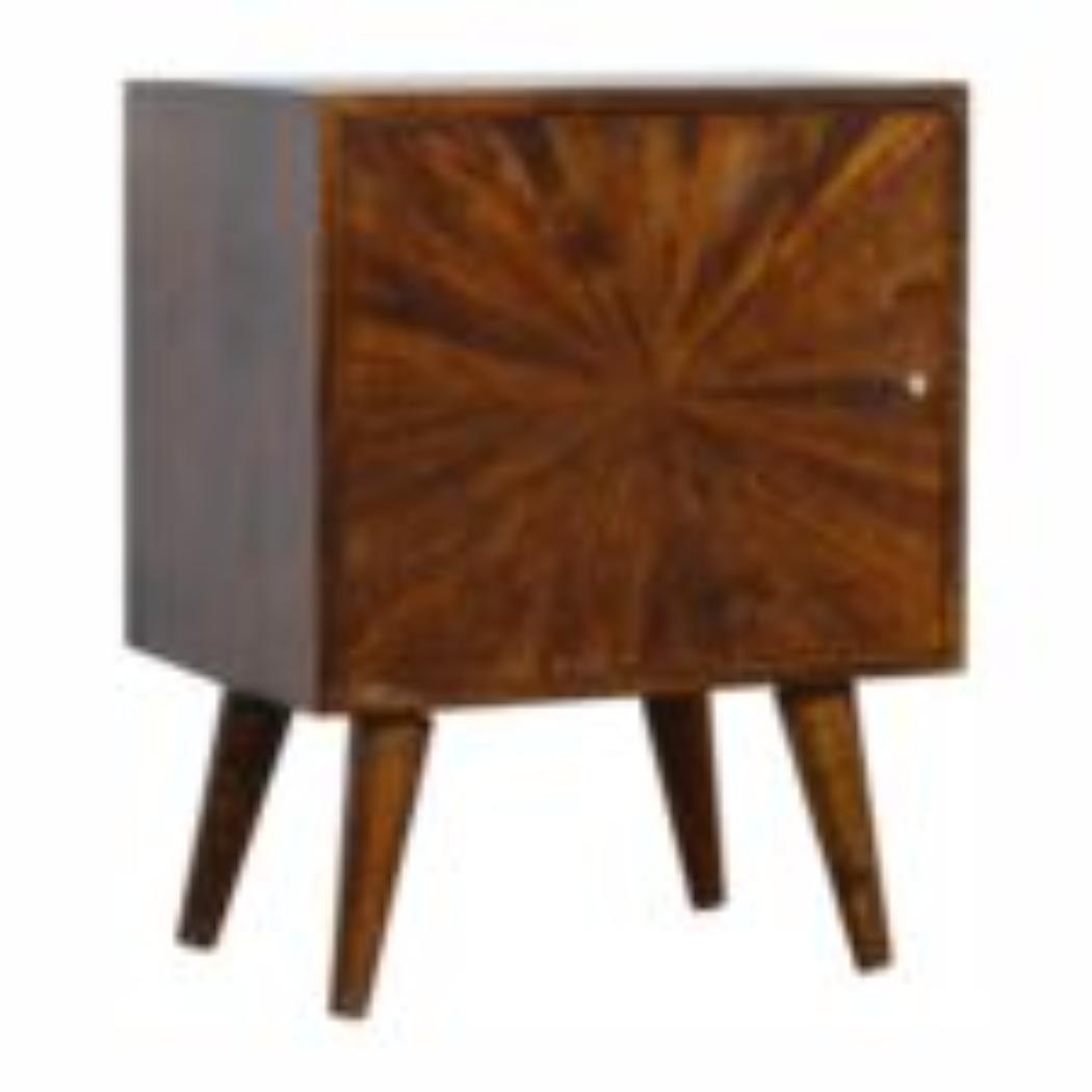 Sunrise Door Bedside Table | Solid Mango Wood | Chestnut Finish | Compact Storage