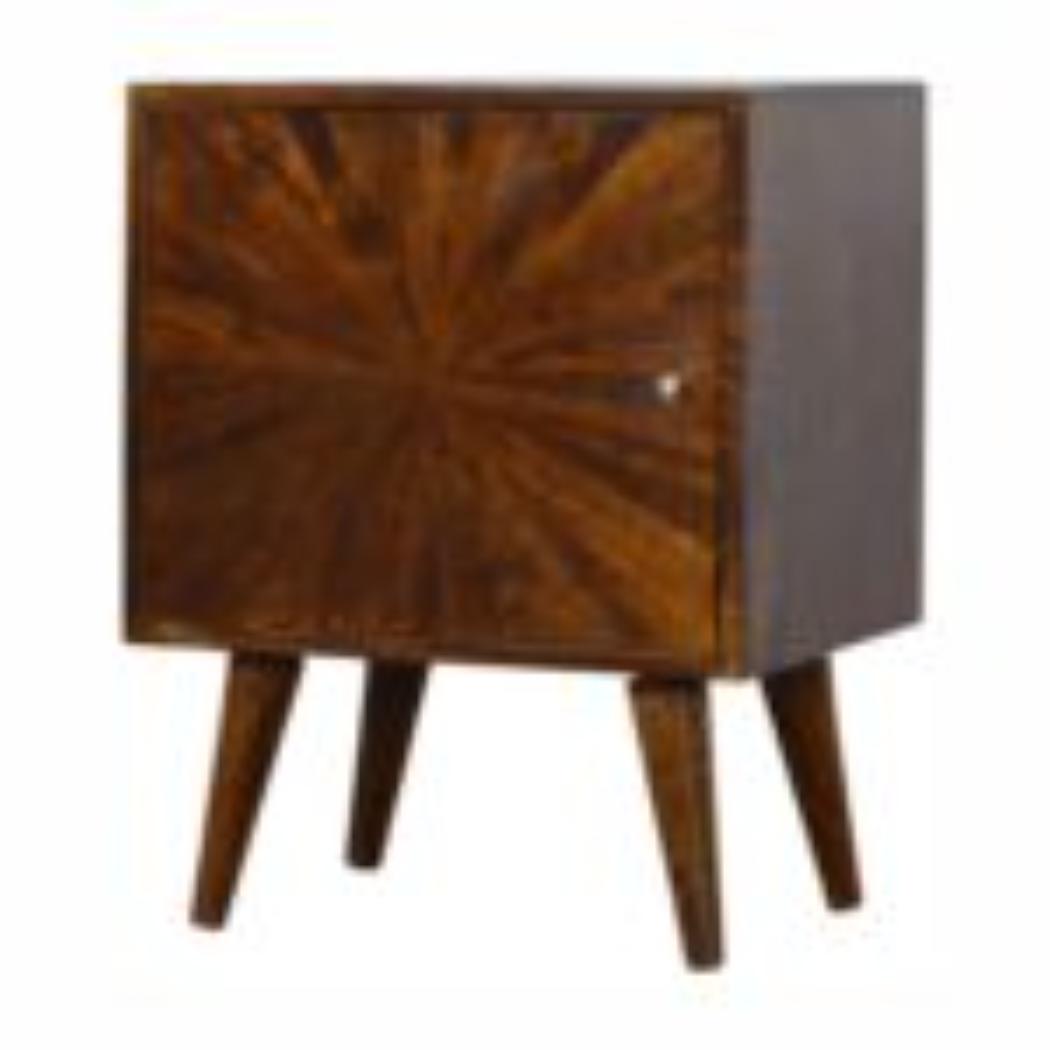 Sunrise Door Bedside Table | Solid Mango Wood | Chestnut Finish | Compact Storage