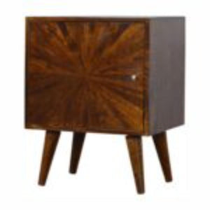 Sunrise Door Bedside Table | Solid Mango Wood | Chestnut Finish | Compact Storage